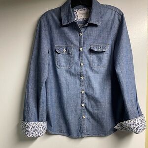 Aeropostale girls button denim shirt with blue flower pocket detail